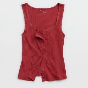Aerie Women's Ribbed Red Tank Top
